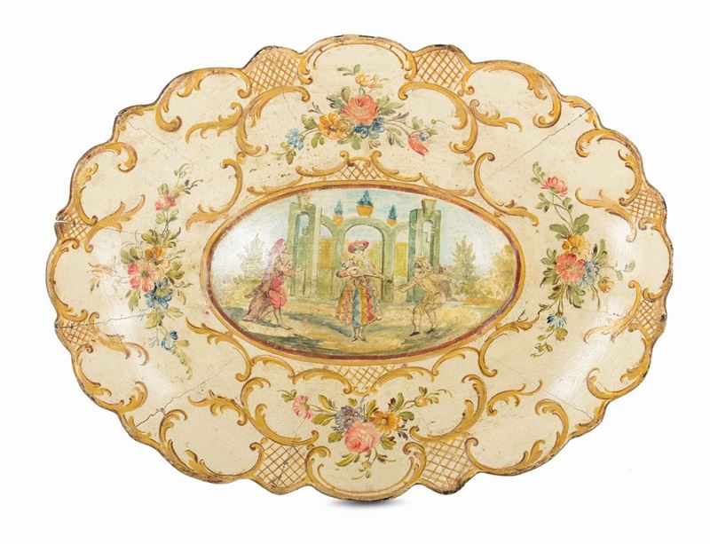 Vassoio ovale con bordo festonato, Veneto, seconda metà del XVIII secolo  - Asta Mario Panzano Antiquario - Cambi Casa d'Aste