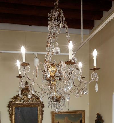 Lampadario a Sei Luci in Stile Luigi XIV