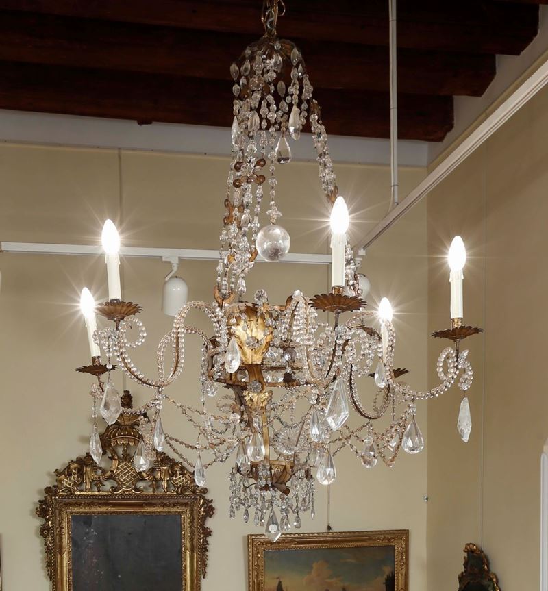 Lampadario a sei luci in stile Luigi XIV  - Asta Mario Panzano Antiquario - Cambi Casa d'Aste