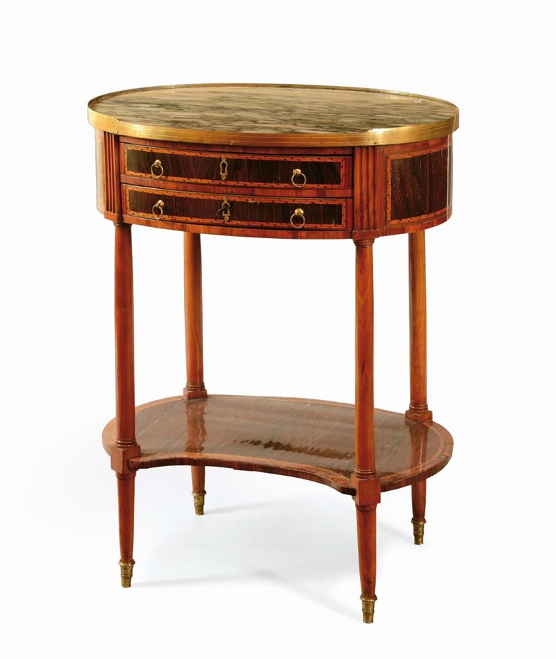 A small Louis XVI walnut, rosewood and various woods veneered oval table, probably Piedmont, late 18th century  - Auction Mario Panzano, Antique Dealer in Genoa - Cambi Casa d'Aste