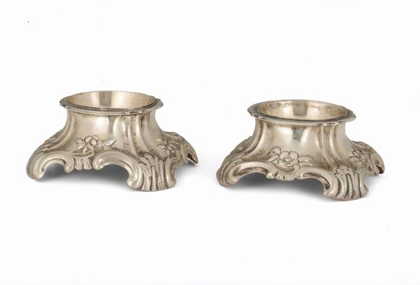 A pair of Louis XV embossed silver saltcellars, Turin, late 18th century, Giovanni Battista Carron marks (active from 1753 to 1778)