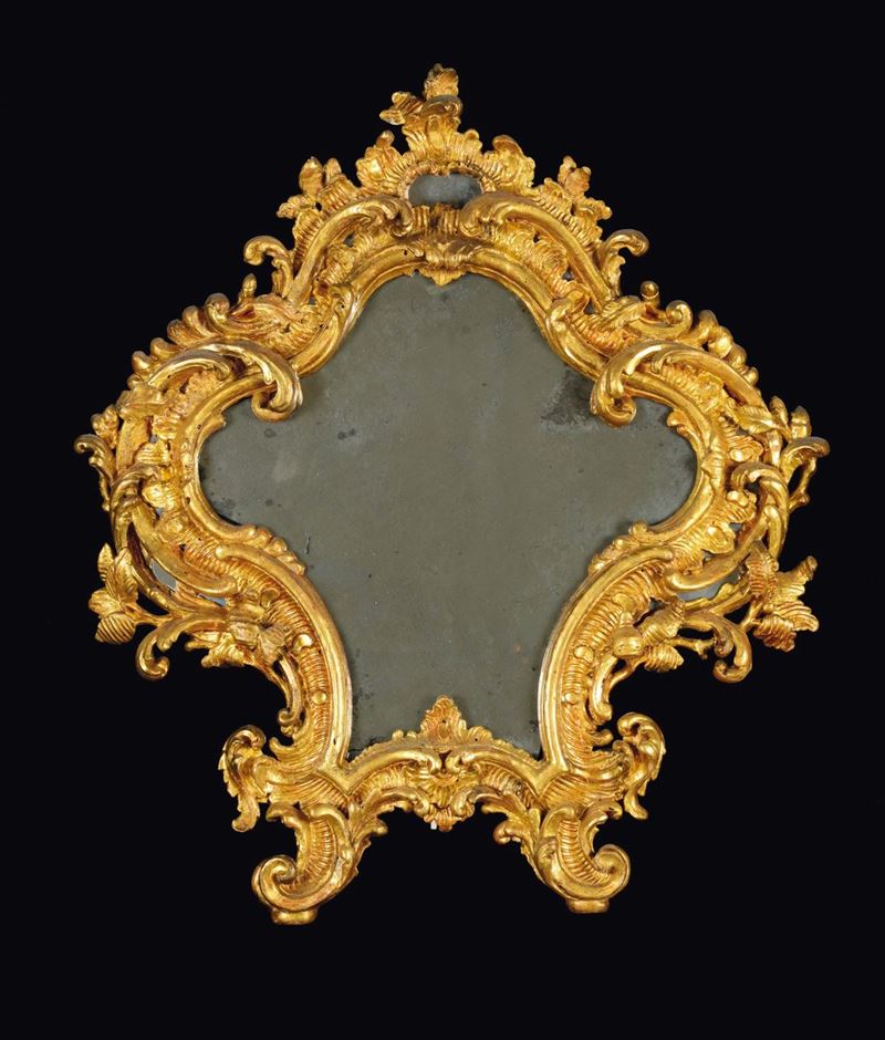 Specchiera sagomata da tavolo o cartagloria Luigi XV, Genova, metà XVIII secolo  - Asta Mario Panzano Antiquario - Cambi Casa d'Aste
