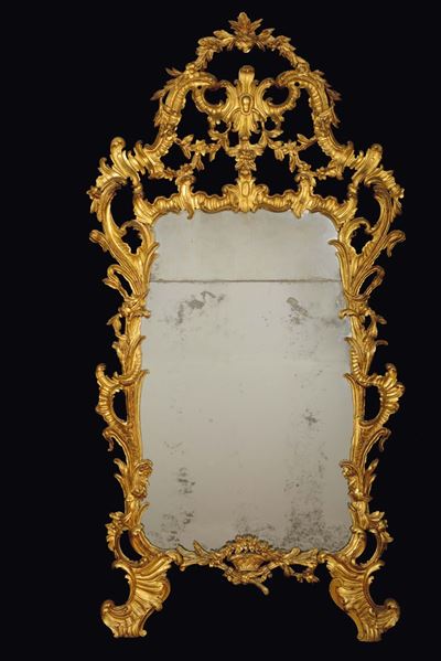 Specchiera in Legno Dorato e Intagliato, Piemonte, Metà XVIII Secolo