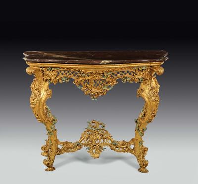 Console Luigi XV in Legno Intagliato, Dorato e Laccato, Genova, Terzo Quarto del XVIII Secolo