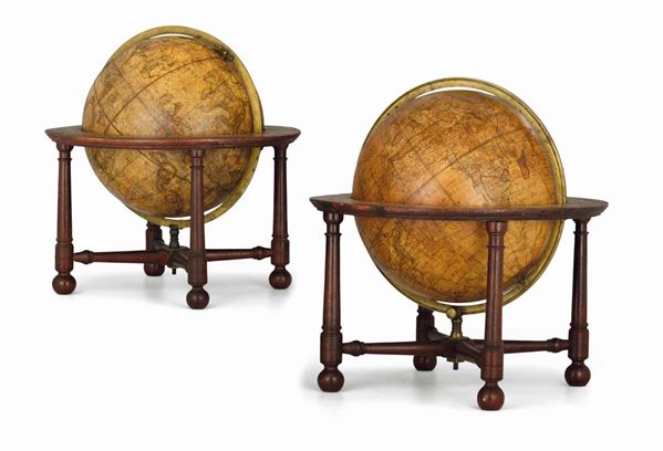 A pair of terrestrial and celestial Wright’s globes edited by William Bardin, London, around 1800
