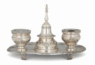 Calamaio in Argento Sbalzato Luigi XVI, Genova, Marchio Torretta con Datario per L’anno 1788