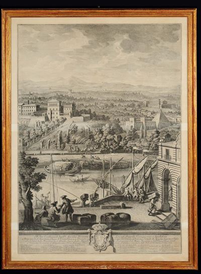 Coppia di Incisioni Raffiguranti la Basilica di San Paolo Fuori delle Mura e la Città Leonina con...
