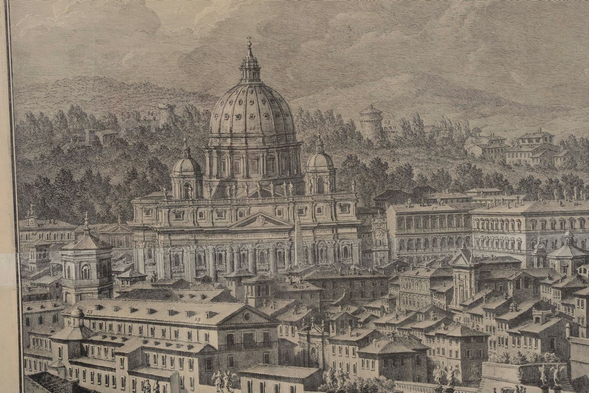 Coppia di Incisioni Raffiguranti la Basilica di San Paolo Fuori delle Mura e la Città Leonina con...