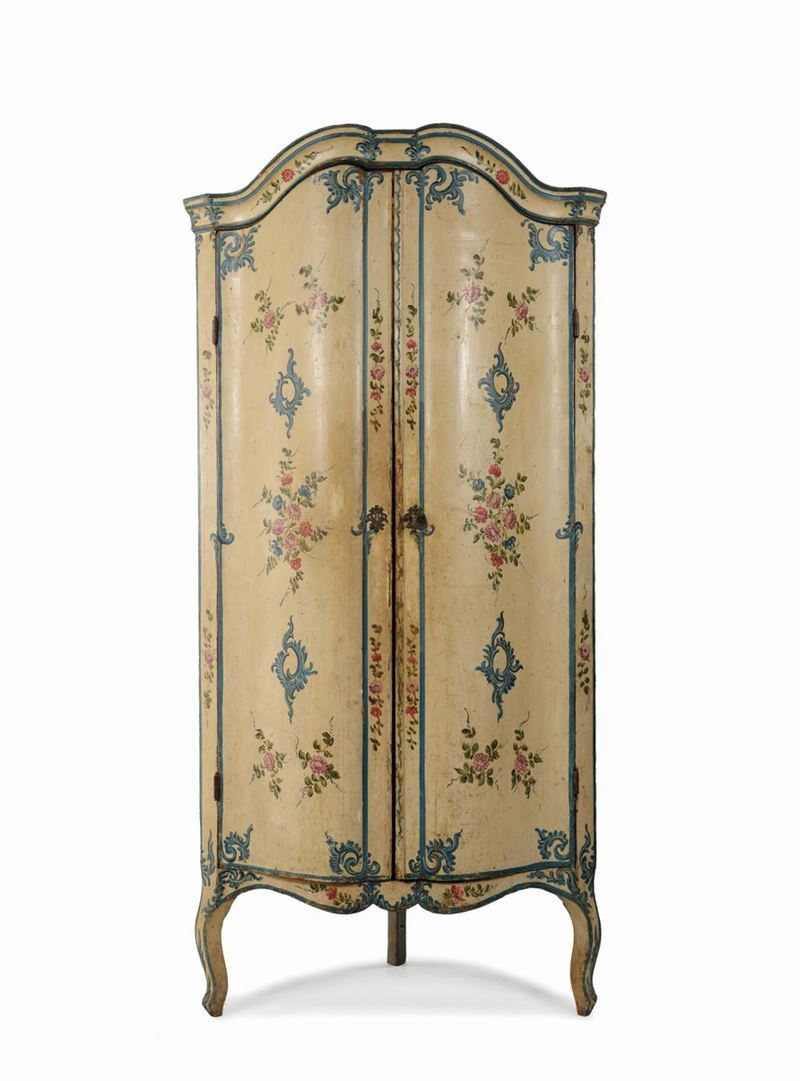 A two-door cantonal, lacquered wood with polychrome flowers and light blue scrolls on cream background, genoa, mid-18th century  - Auction Mario Panzano, Antique Dealer in Genoa - Cambi Casa d'Aste