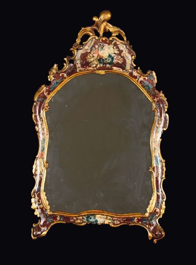 Specchiera da Tavolo Sagomata in Legno Laccato, Venezia, Metà XVIII Secolo