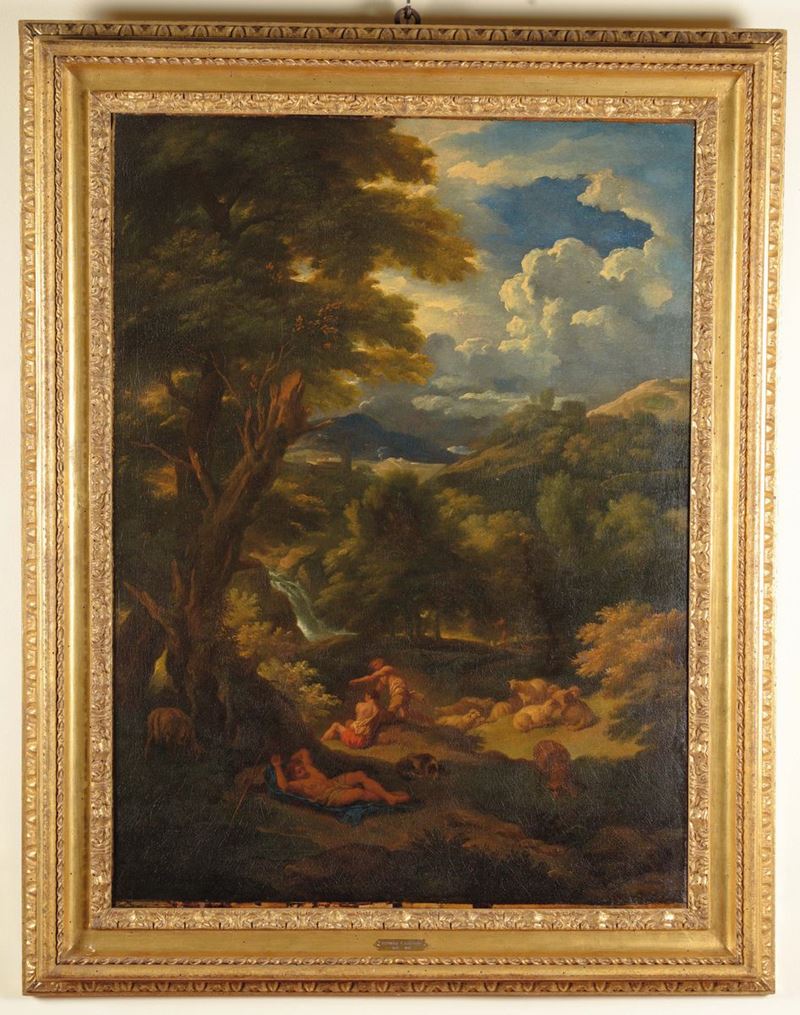 Carlo Antonio Tavella (Milano 1668 - Genova 1738) Paesaggio con figure  - Asta Mario Panzano Antiquario - Cambi Casa d'Aste