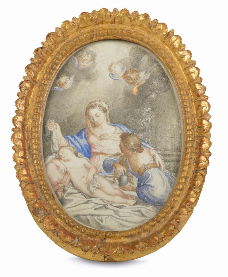Scuola del XVIII secolo Madonna con Bambino  - Auction Mario Panzano, Antique Dealer in Genoa - Cambi Casa d'Aste