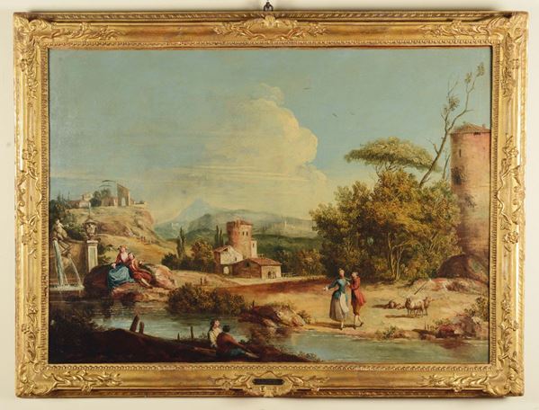 Giovan Battista Cimaroli (1653-1714) Paesaggio con figure