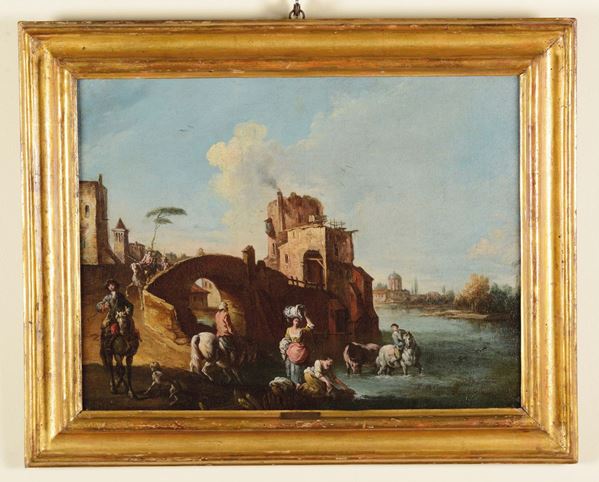 Giuseppe Zais (Forno di Canale 1709 - Treviso 1784) Paesaggio con figure