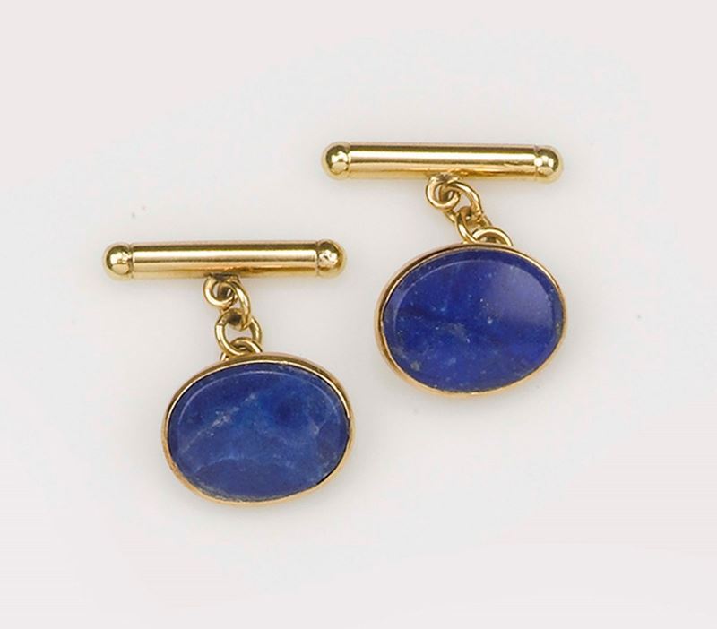 A pair of lapis lazuli and gold cufflinks  - Auction Fine Jewels - II - Cambi Casa d'Aste