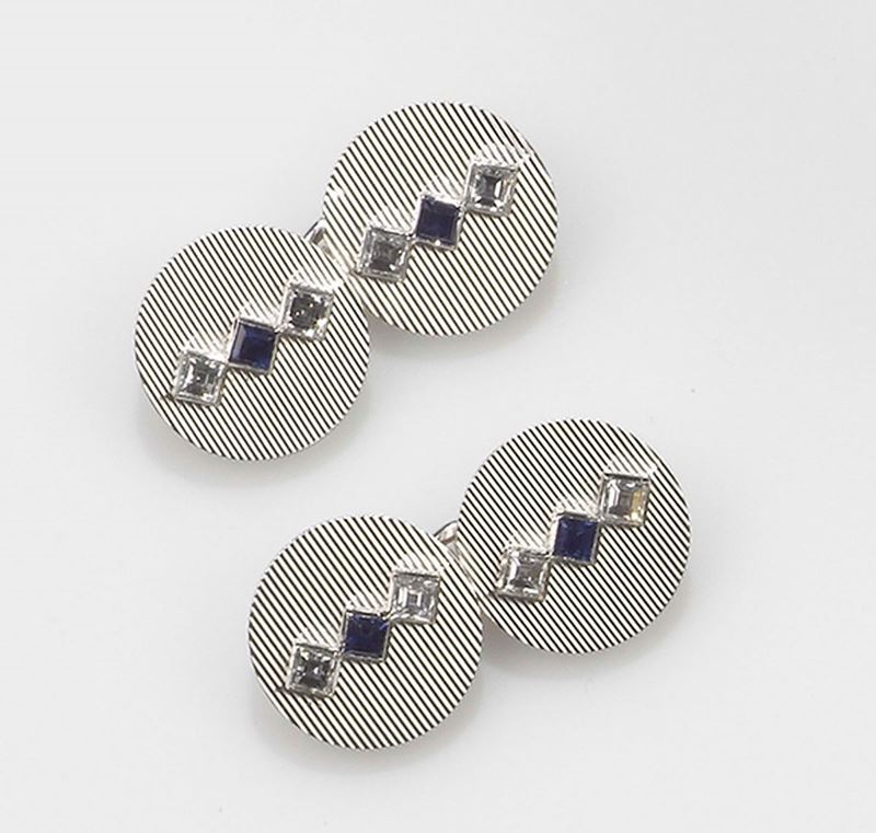 A pair of sapphire, diamond and gold cufflinks  - Auction Fine Jewels - II - Cambi Casa d'Aste