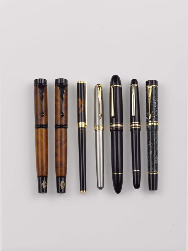 A lot containing seven different pens. Parker, Mont Blanc, Dupont, Laban