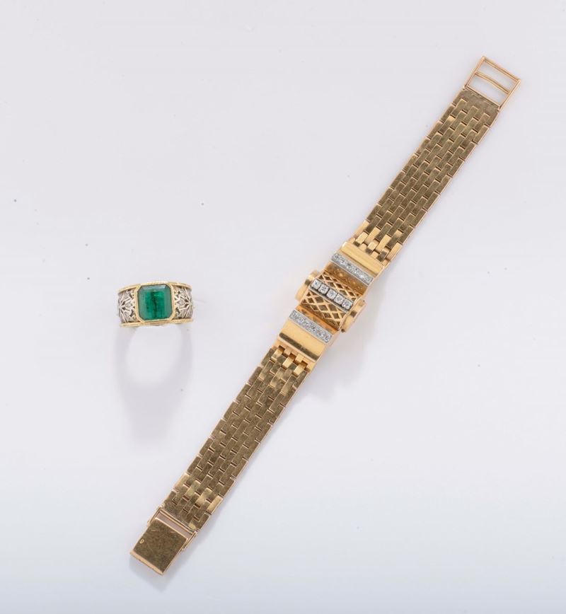 A gold lady's watch and a emerald and gold ring  - Auction Fine Jewels - II - Cambi Casa d'Aste