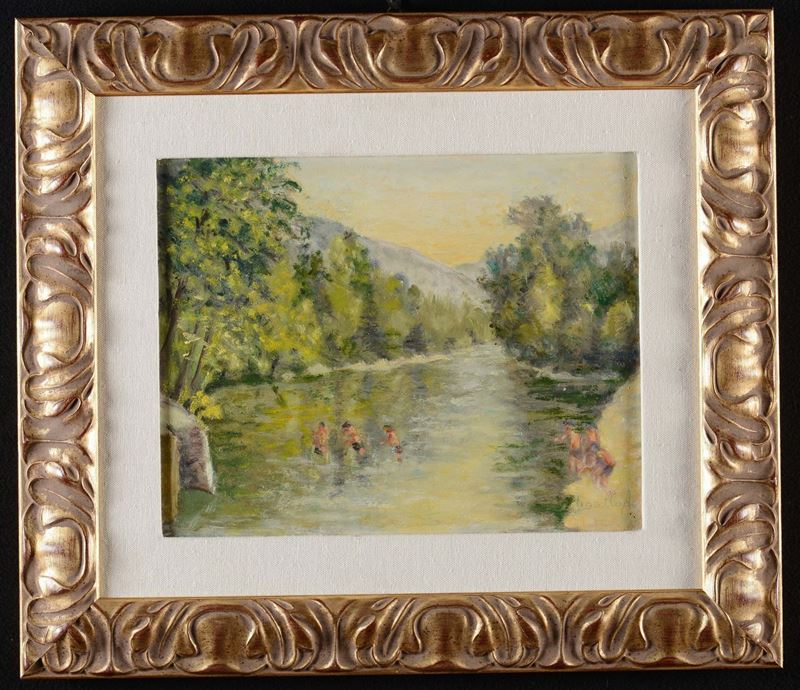 Armando Figallo (1892-1984) Figure al fiume  - Asta Arredi dalle dimore degli eredi Ercole Marelli e altre provenienze - Cambi Casa d'Aste