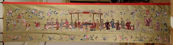 A silk cloth embroidered with figures, China, 20th century