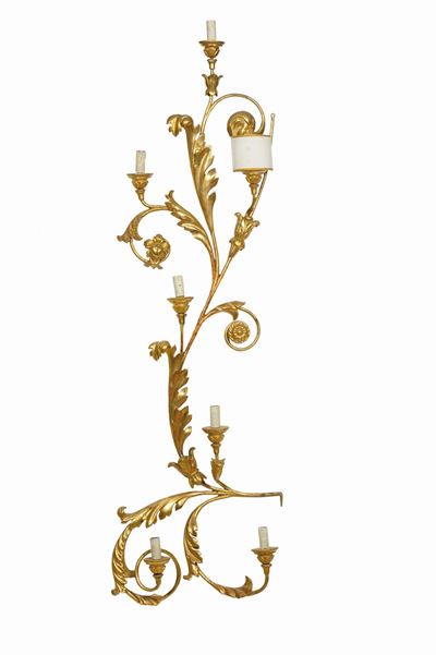 Coppia di Grandi Appliques in Legno Intagliato e Dorato, XVIII-XIX Secolo