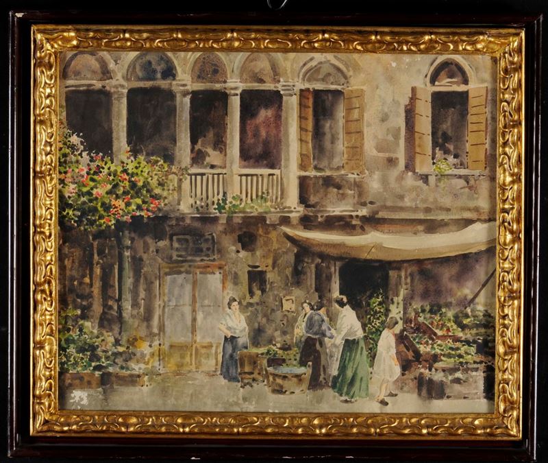 Anonimo del XIX secolo Scena di mercato  - Asta Arredi dalle dimore degli eredi Ercole Marelli e altre provenienze - Cambi Casa d'Aste