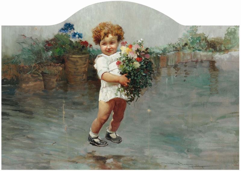 Anonimo del XIX secolo Bimba con fiori  - Auction 19th and 20th century paintings - Cambi Casa d'Aste