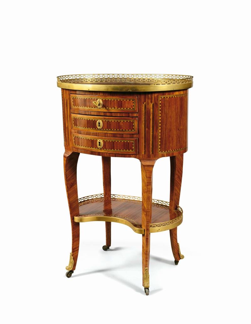 A small Louis XVI oval table veneer and threads in bois de rose and various partially coloured woods, France, late 18th century  - Auction Mario Panzano, Antique Dealer in Genoa - Cambi Casa d'Aste