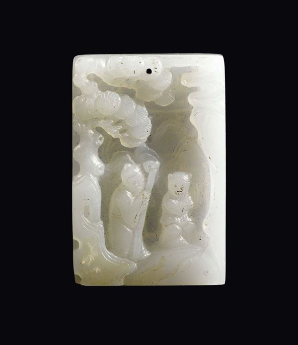 A white and russet jade with figures in relief, China, Qing Dynasty, 19th century