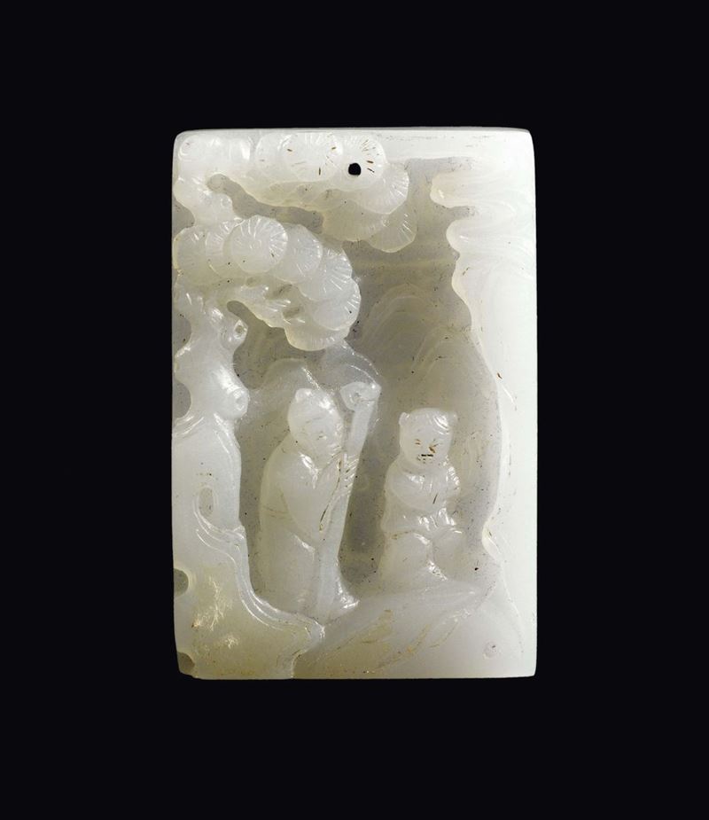 A white and russet jade with figures in relief, China, Qing Dynasty, 19th century  - Auction Chinese Works of Art - Cambi Casa d'Aste
