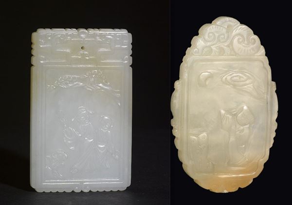 Two white and russet jade plaques, China, Qing Dynasty, 19th century