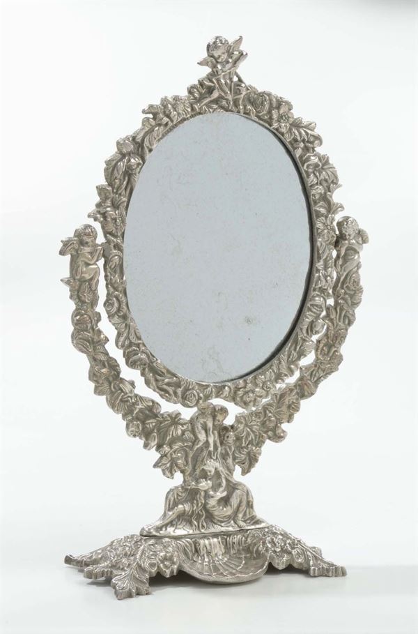 Specchiera da tavolo in metallo argentato, XIX secolo