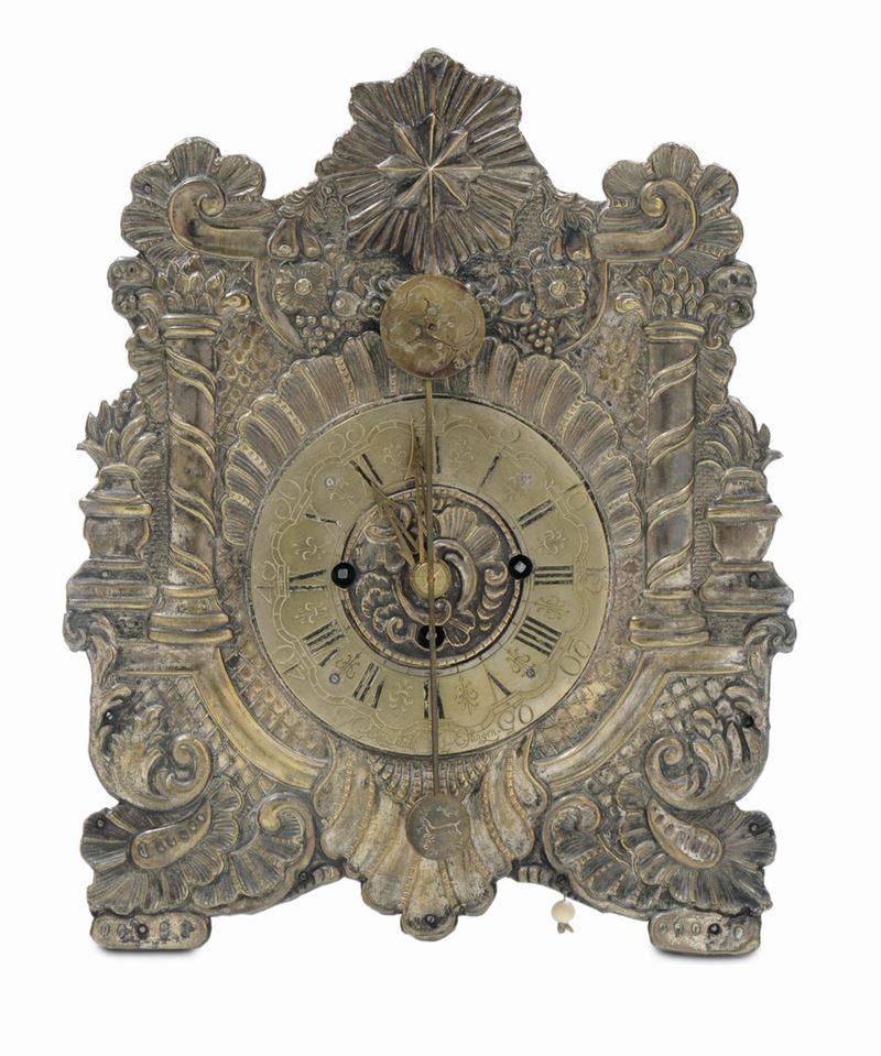 Orologio da muro con quadrante in argento, Austria XIX secolo  - Asta Arredi dalle dimore degli eredi Ercole Marelli e altre provenienze - Cambi Casa d'Aste
