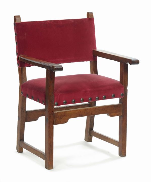 A walnut high-chair, Italian manufacture, 17th century