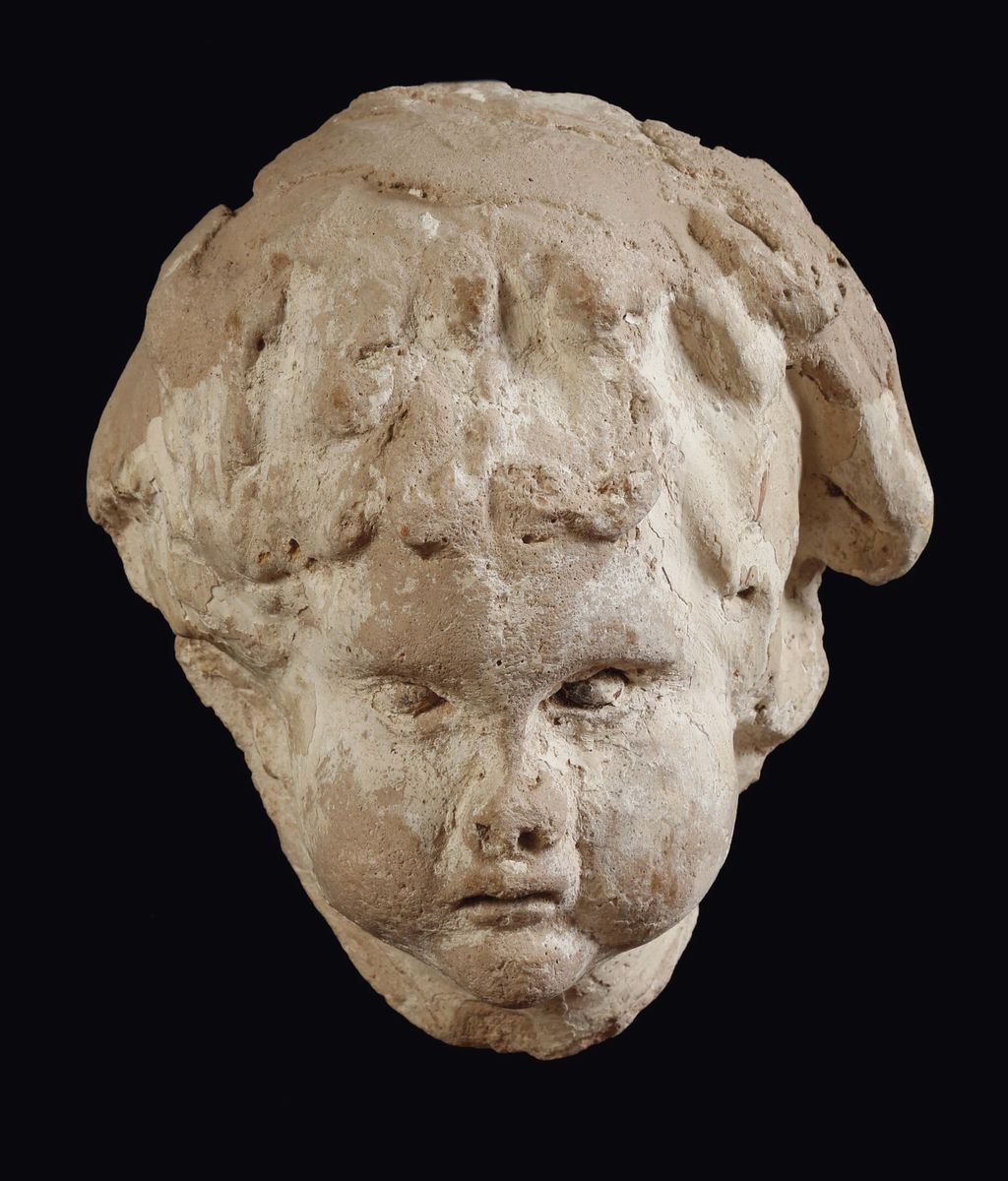Coppia di Testine di Fanciullo in Stucco, Manifattura Barocca del XVII-XVIII Secolo