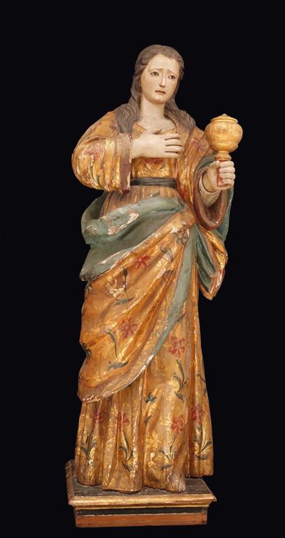 Scultura in Legno Policromo Raffigurante Maria Maddalena, Scultore Dell’italia Meridionale Operan...