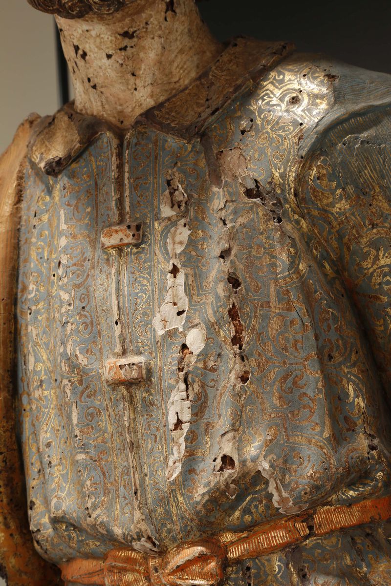 Figura di Santo in Legno Policromo, Scultore Lombardo o Veneto del XVI Secolo