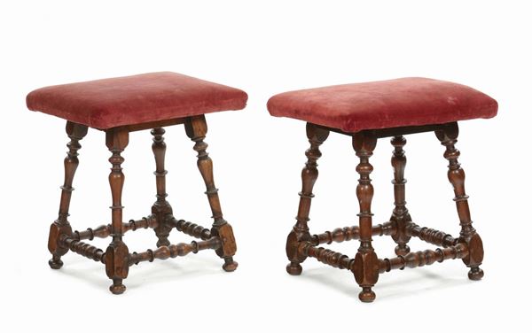 A pair of walnut stools, central Italy, 16th century