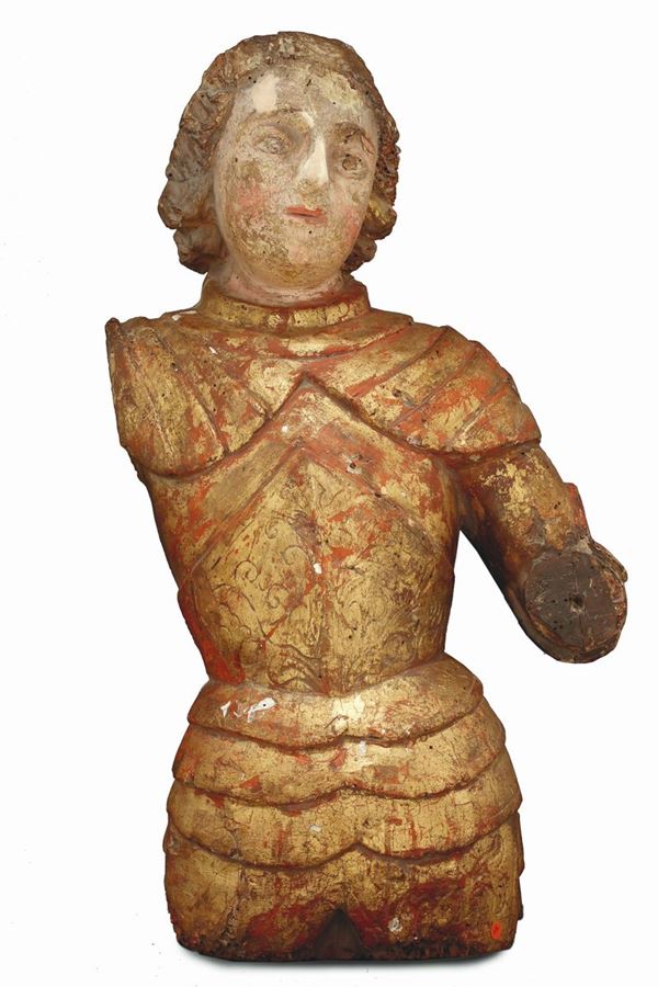 Torso di scultura in legno policromo e dorato raffigurante S.Michele, Scultore lombardo o veneto dei primi del XVI secolo