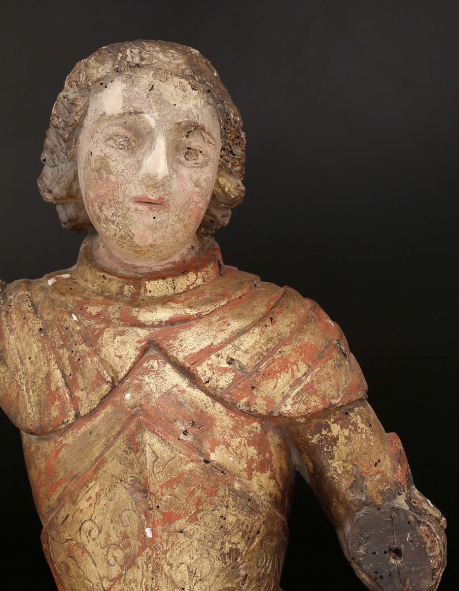 Torso di Scultura in Legno Policromo e Dorato Raffigurante S.michele, Scultore Lombardo o Veneto ...