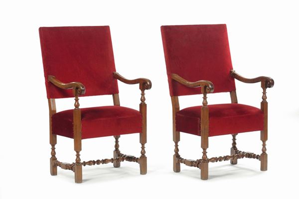 A pair of walnut high-chairs, central Italy, 17th-18th century