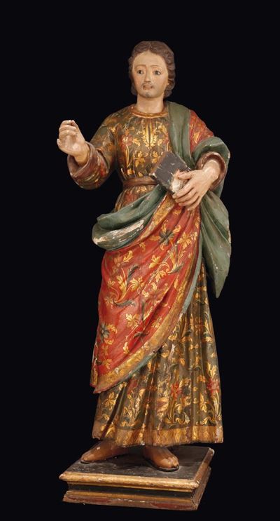 Scultura in Legno Policromo Raffigurante S.giovanni Apostolo, Scultore Meridionale (napoli) del X...