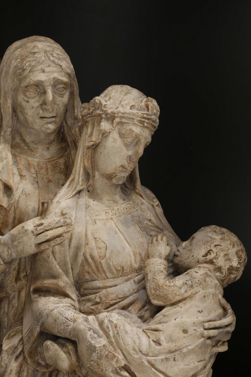 Gruppo in Marmo Raffigurante Madonna con Bambino e S.anna, Scultore del XIX-XX Secolo (alceo Doss...