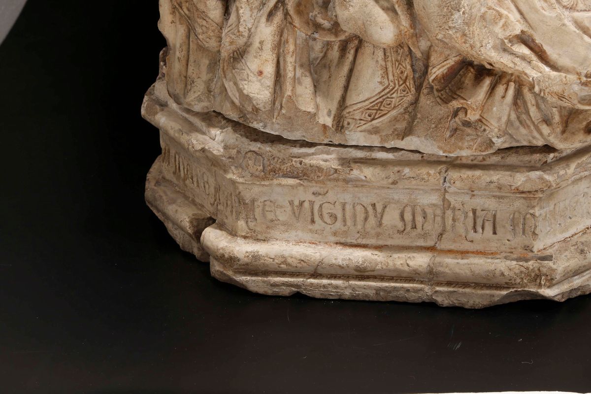 Gruppo in Marmo Raffigurante Madonna con Bambino e S.anna, Scultore del XIX-XX Secolo (alceo Doss...