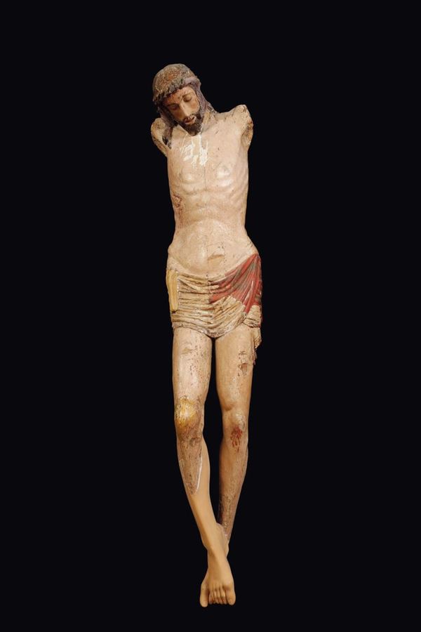 Grande figura di Cristo morto in legno policromo, artista dell'Italia centrale, metà del XV secolo