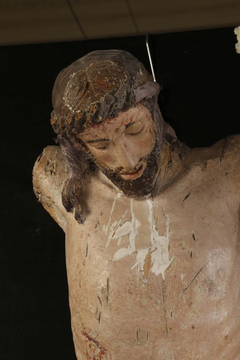 Grande Figura di Cristo Morto in Legno Policromo, Artista Dell'italia Centrale, Metà del XV Secol...