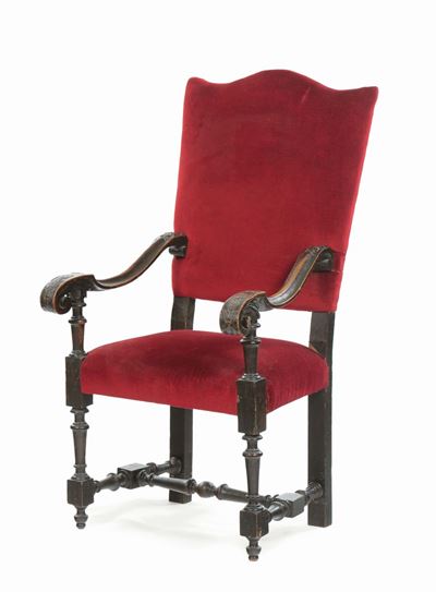 Grande Seggiolone in Legno Intagliato e Tornito, Italia del Nord del XVII-XVIII Secolo