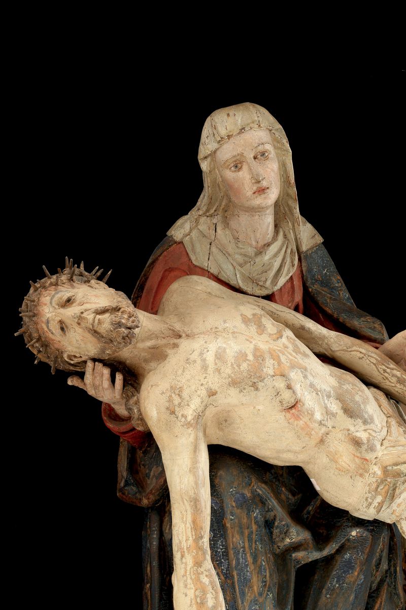 Gruppo Scultoreo in Legno Policromo Raffigurante Pietà, Scultore Rinascimentale Operante in Alto ...