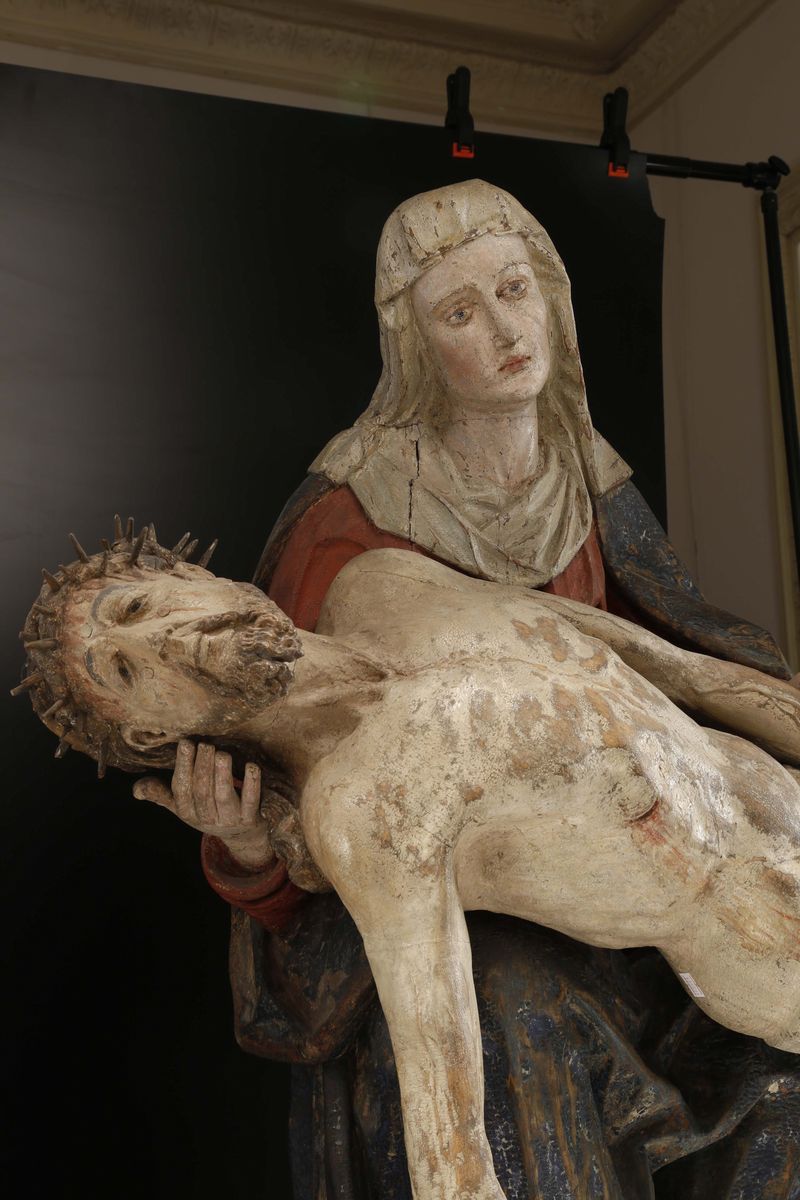 Gruppo Scultoreo in Legno Policromo Raffigurante Pietà, Scultore Rinascimentale Operante in Alto ...