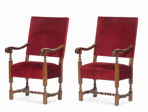 A pair of walnut high-chairs, central Italy, 17th-18th century